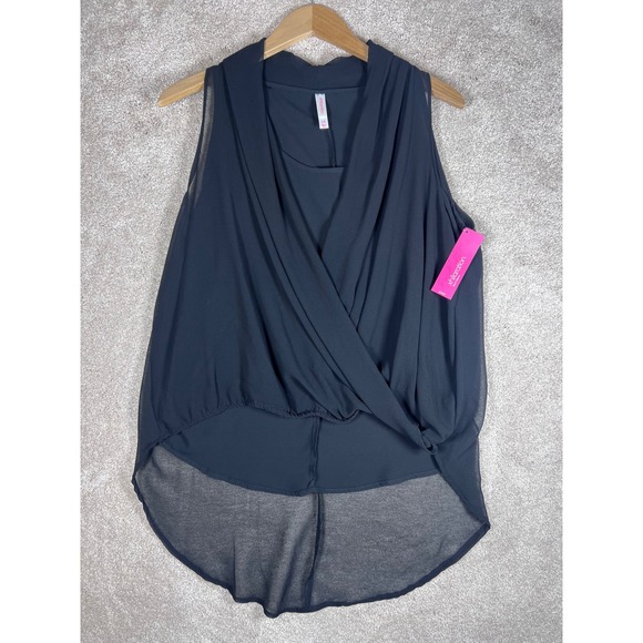 NWT Whimsygoth L Xhilaration Black Sleeveless Wrap Front Blouse Sheer High Low - Picture 1 of 8